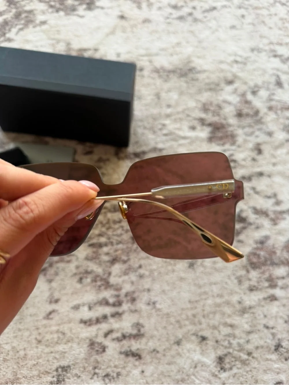 Dior Men’s Burgundy Rimless Sunglasses with Gold Temples